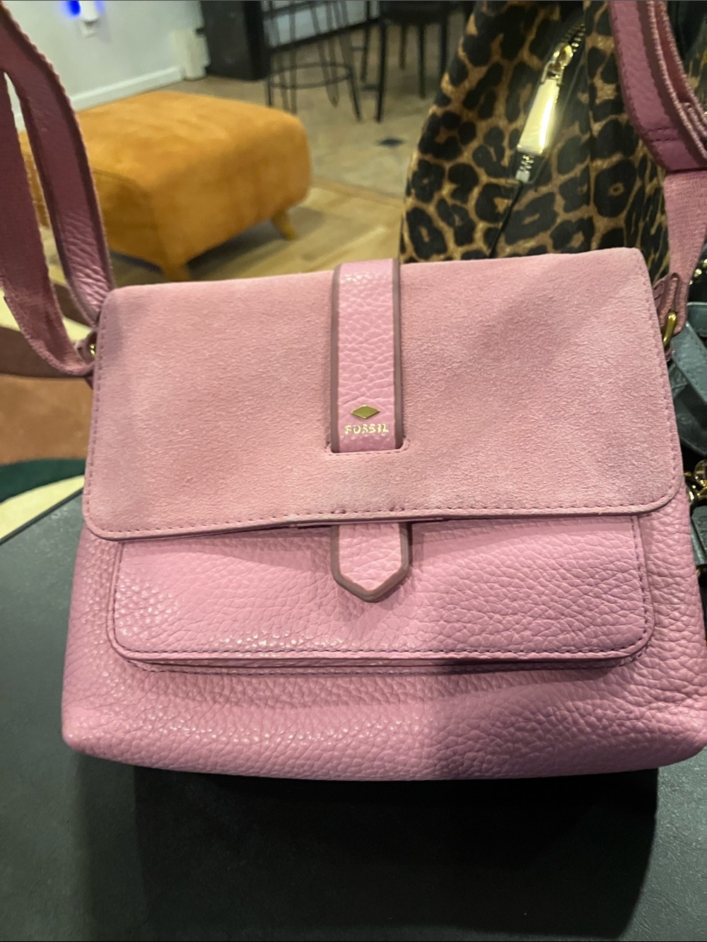 Fossil Dusty Rose Leather & Suede Crossbody Bag